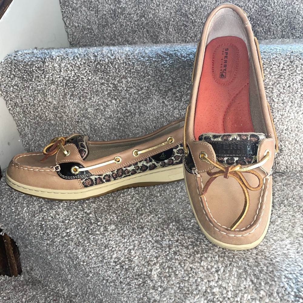 Sperry leopard slip on boat shoes